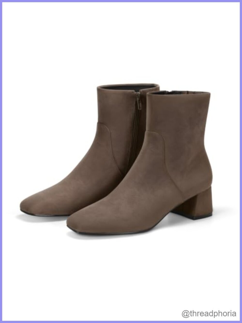 Square Toe Ankle Boots Chunky Heel Side Zipper Faux Suede Booties